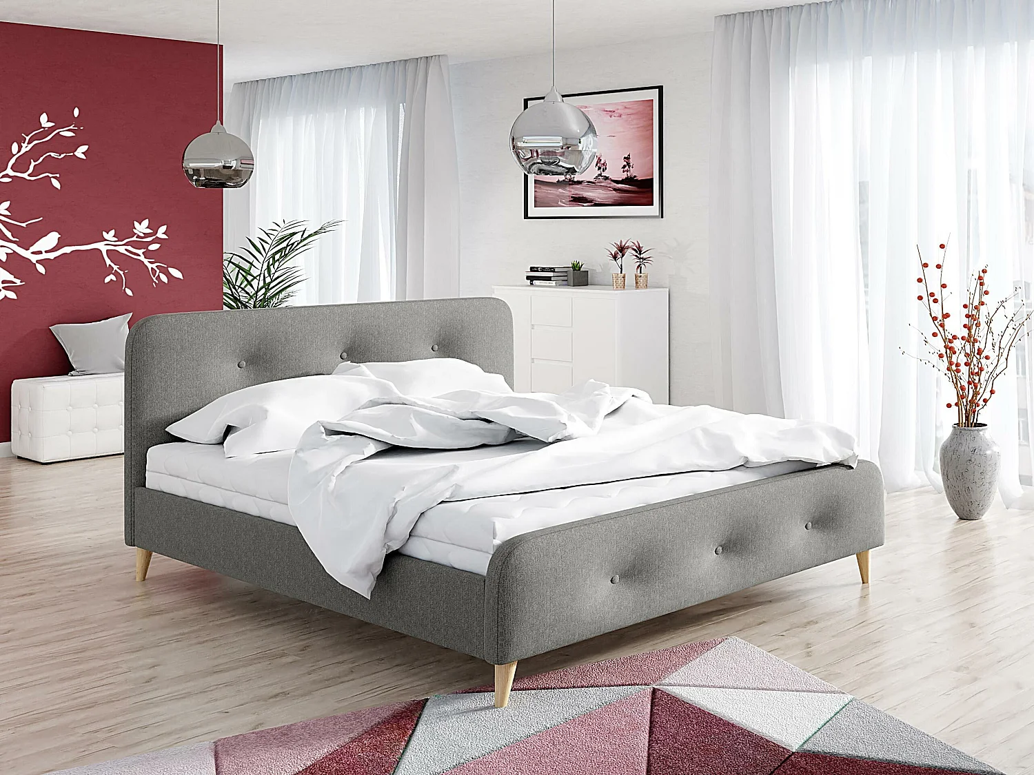 Cama Comfivo 350, Doble, Gris, 160x200, Tapiz, Somieres, 166x215x94cm