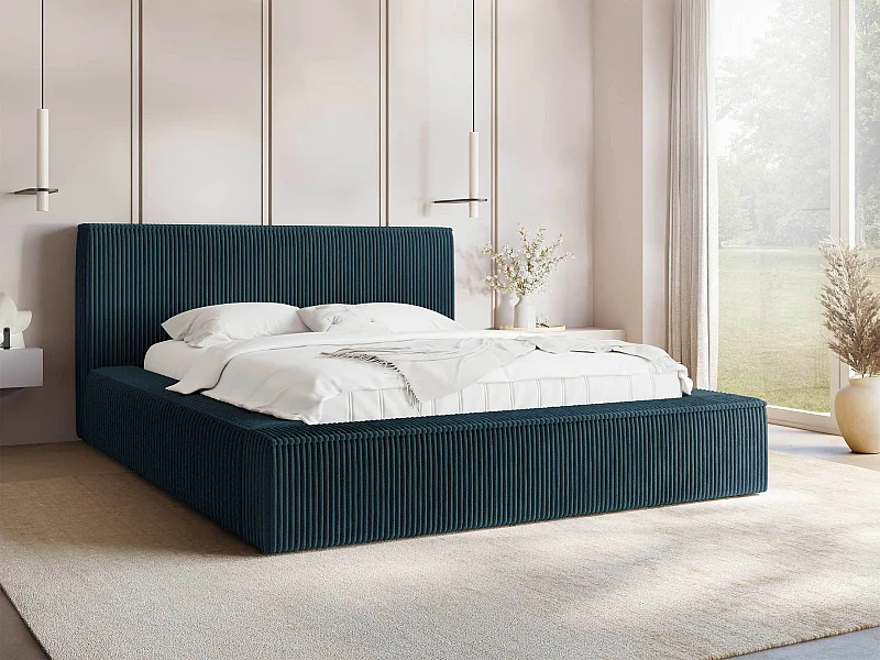 Cama TrendyNest 107, Doble, Azul, 180x200, Tapiz, Somieres, 212x230x81cm