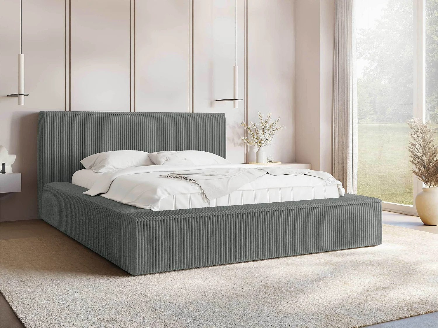 Cama TrendyNest 107, Casal, Cinzento, Tecido, Estrados de cama