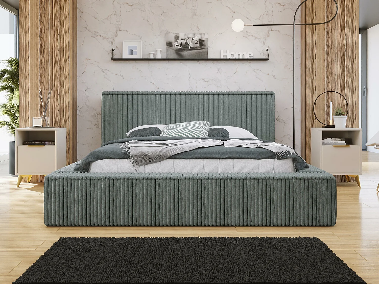 Cama TrendyNest 107, Casal, Cinzento, Tecido, Estrados de cama