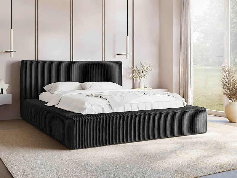 Cama TrendyNest 107, Doble, Negro, 140x200, Tapiz, Somieres, 172x230x81cm