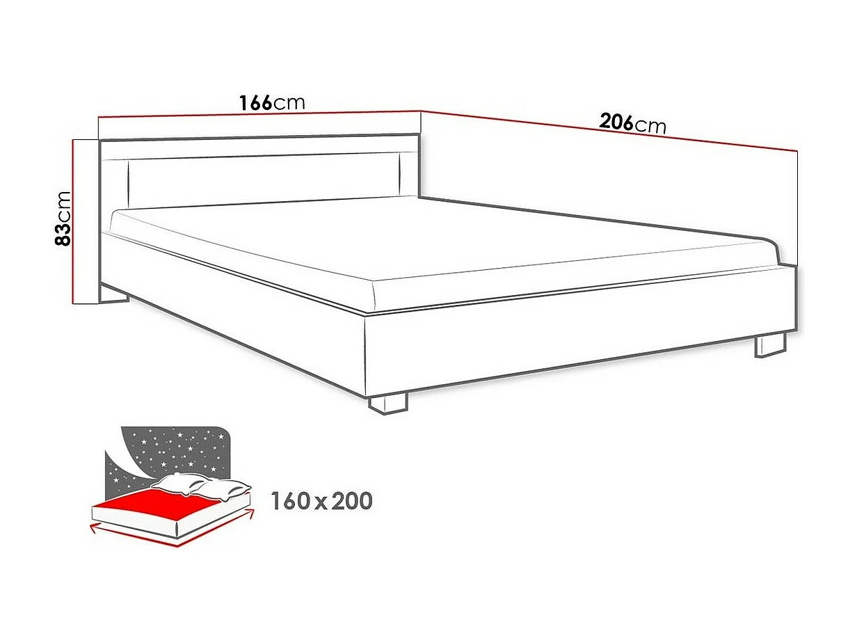 Lit Melfeli 119, Double, Brun clair, 160x200, Stratifié, Disponible, 166x206x83cm