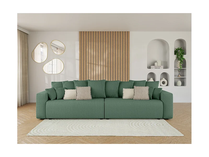 Canapé droit XL LEA convertible velours côtelé vert 3 places