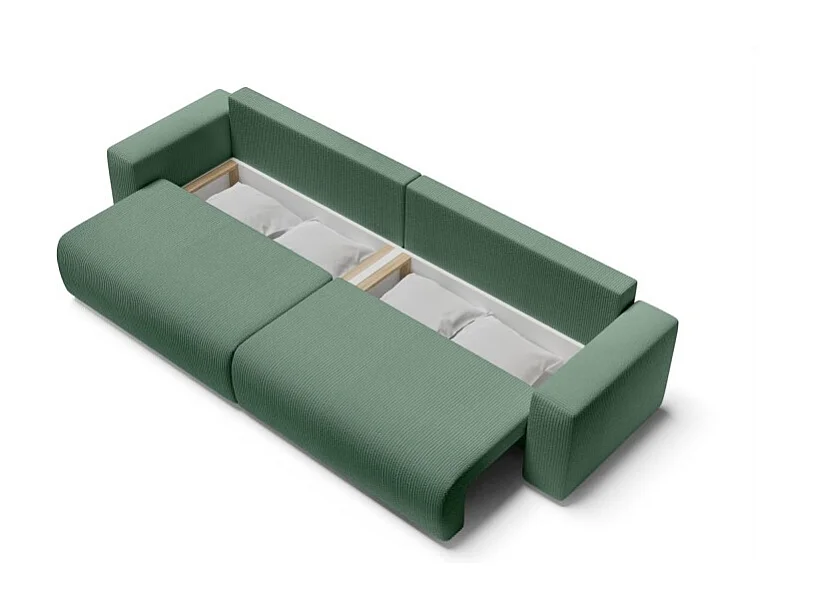 Canapé droit XL LEA convertible velours côtelé vert 3 places