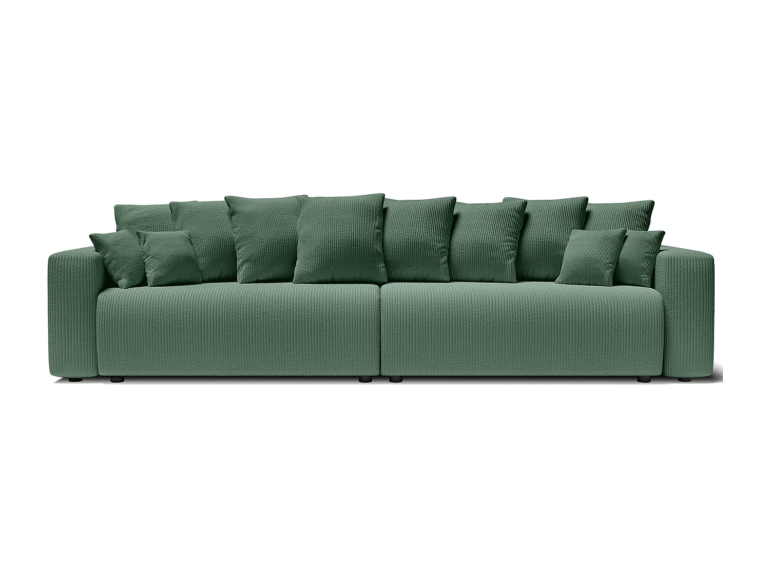 Canapé droit XL LEA convertible velours côtelé vert 3 places