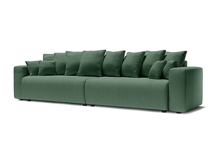 Canapé droit XL LEA convertible velours côtelé vert 3 places