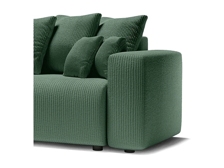 Canapé droit XL LEA convertible velours côtelé vert 3 places
