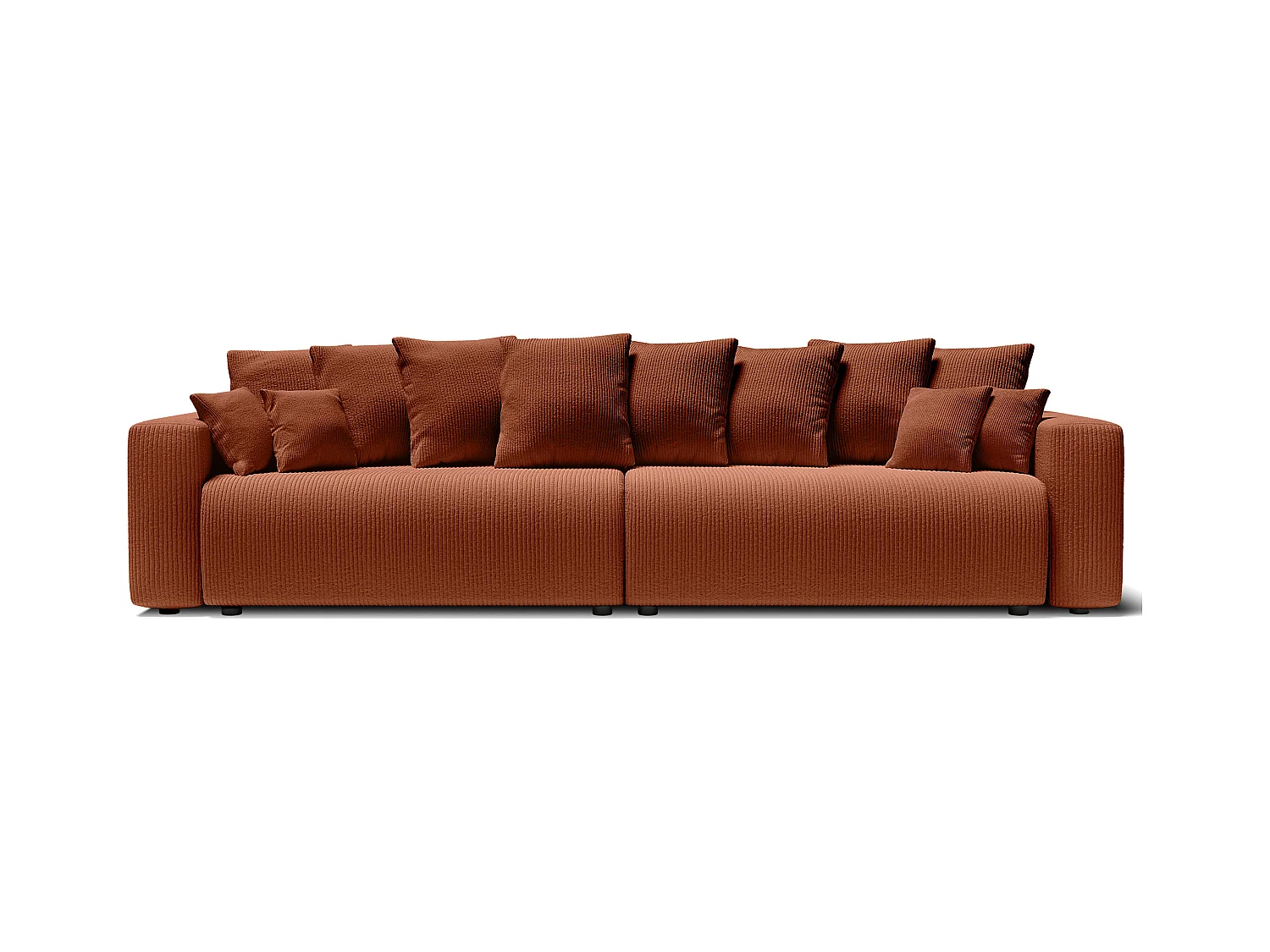 Canapé droit XL LEA convertible velours côtelé terracotta 3 places