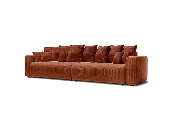 Canapé droit XL LEA convertible velours côtelé terracotta 3 places