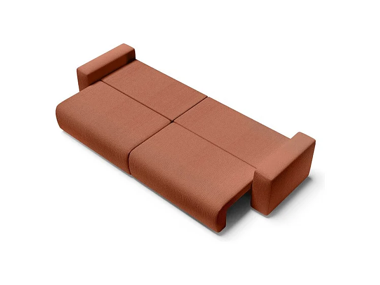 Canapé droit XL LEA convertible velours côtelé terracotta 3 places