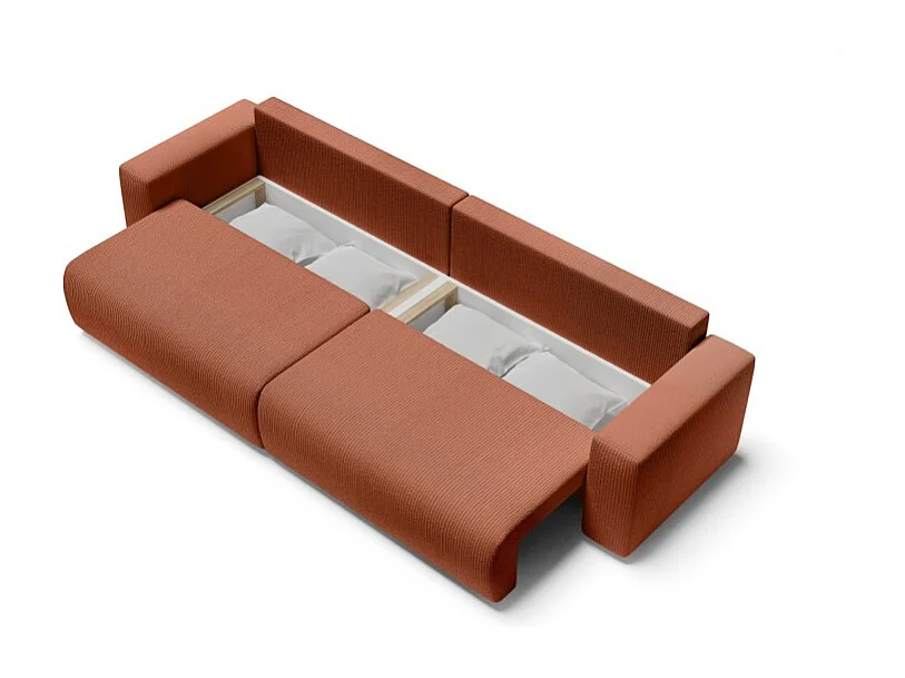 Canapé droit XL LEA convertible velours côtelé terracotta 3 places