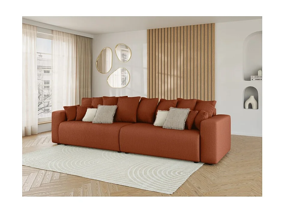 Canapé droit XL LEA convertible velours côtelé terracotta 3 places