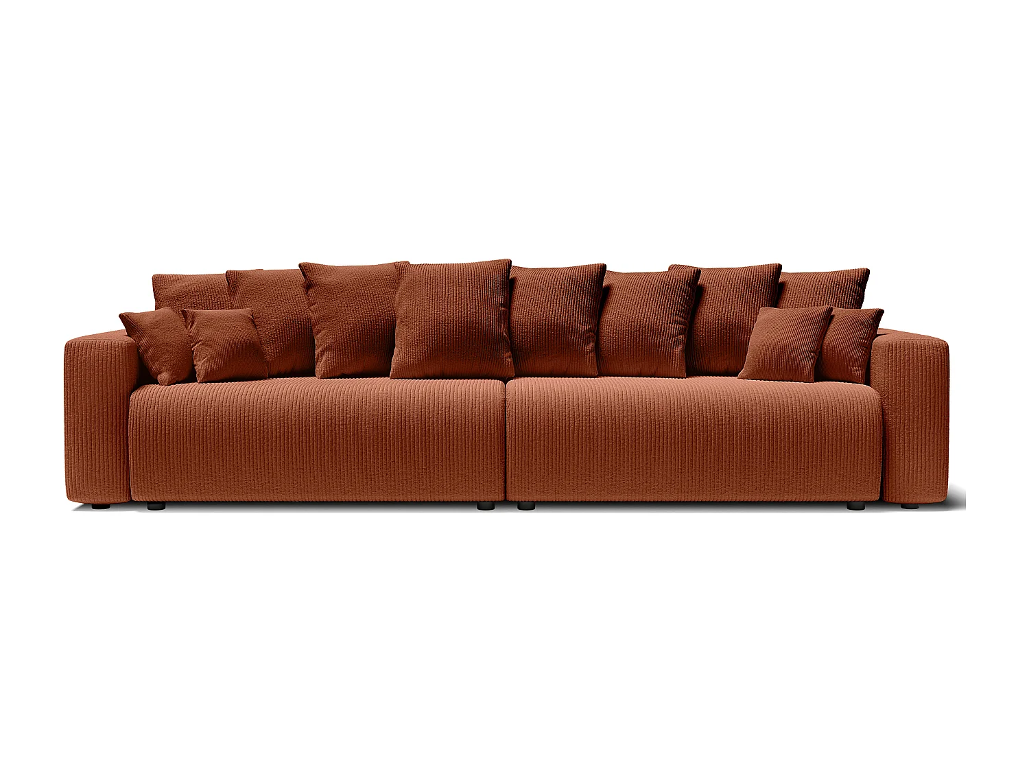 Canapé droit XL LEA convertible velours côtelé terracotta 3 places