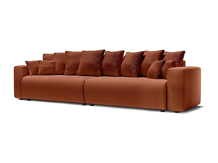Canapé droit XL LEA convertible velours côtelé terracotta 3 places