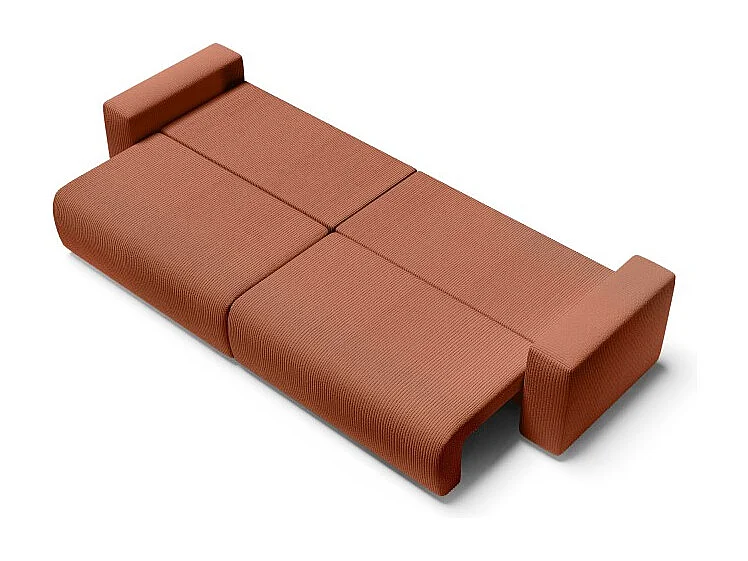 Canapé droit XL LEA convertible velours côtelé terracotta 3 places