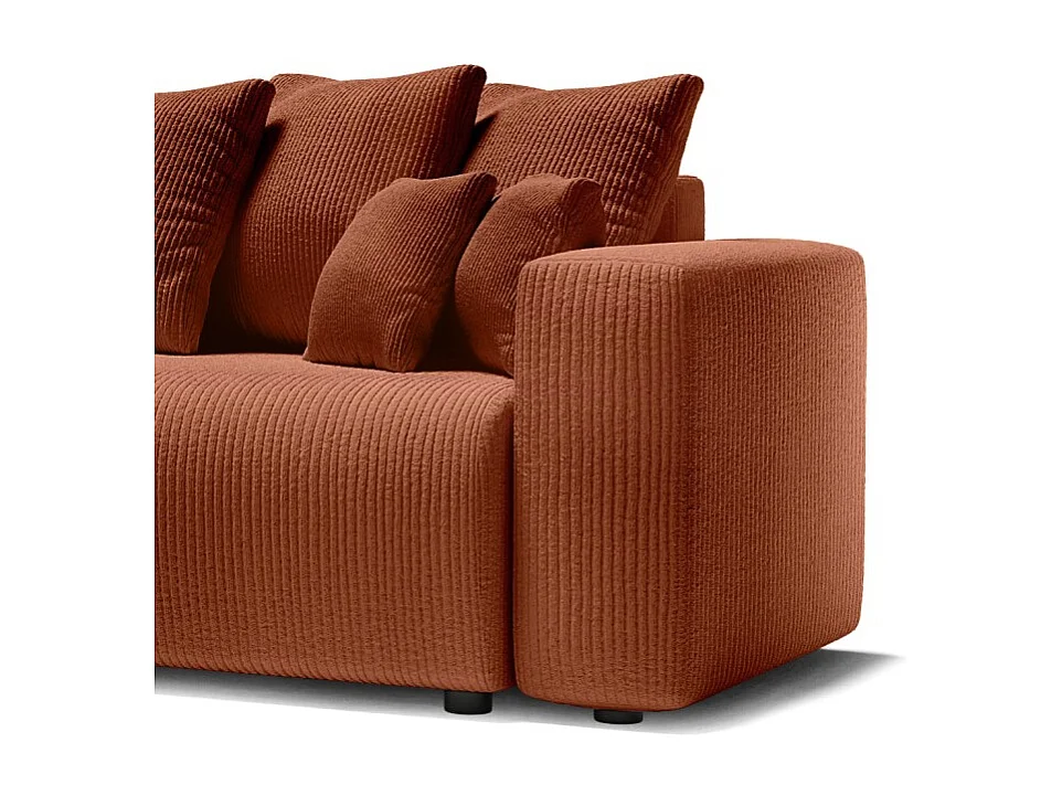 Canapé droit XL LEA convertible velours côtelé terracotta 3 places