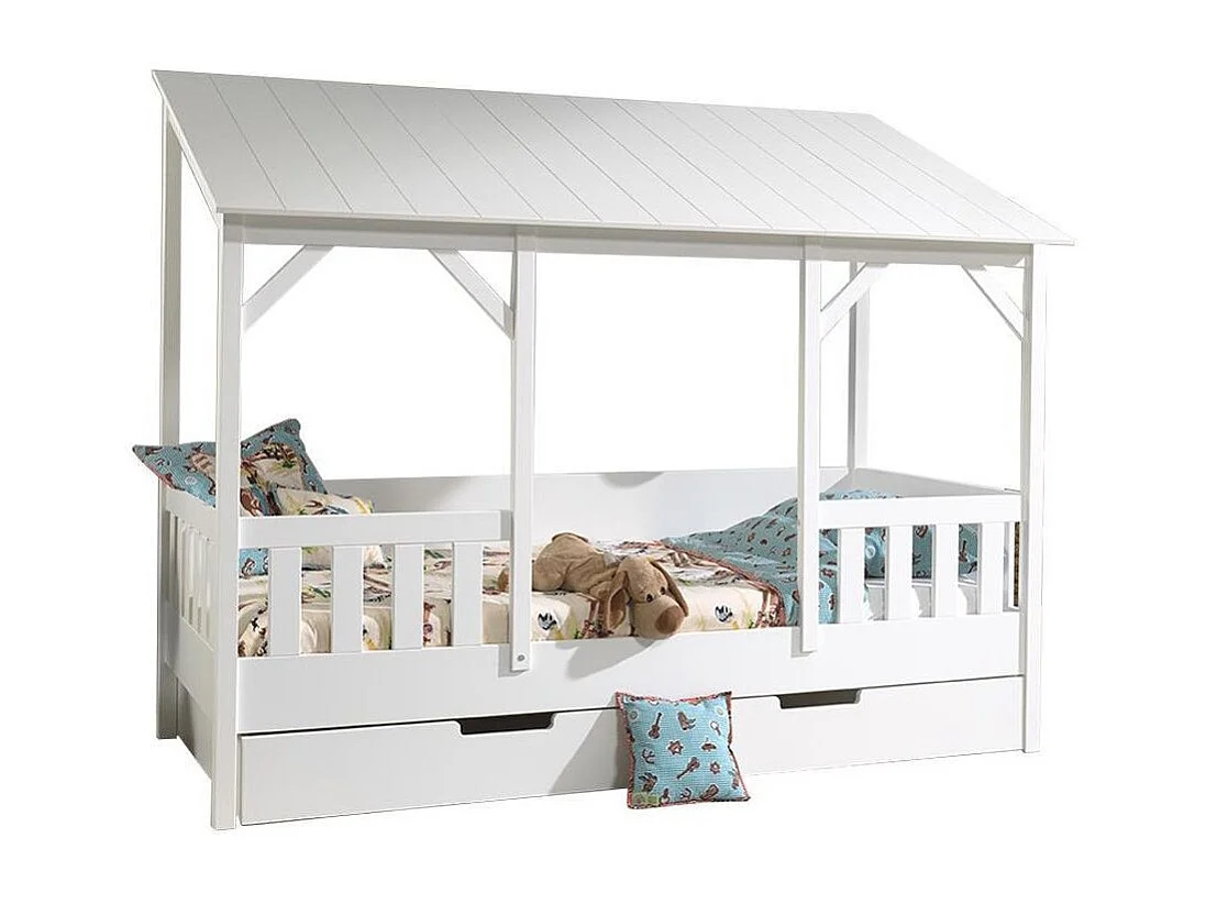 Pack - Lit Cabane Enfant & Tiroir "Housebed III" 90x200cm Blanc