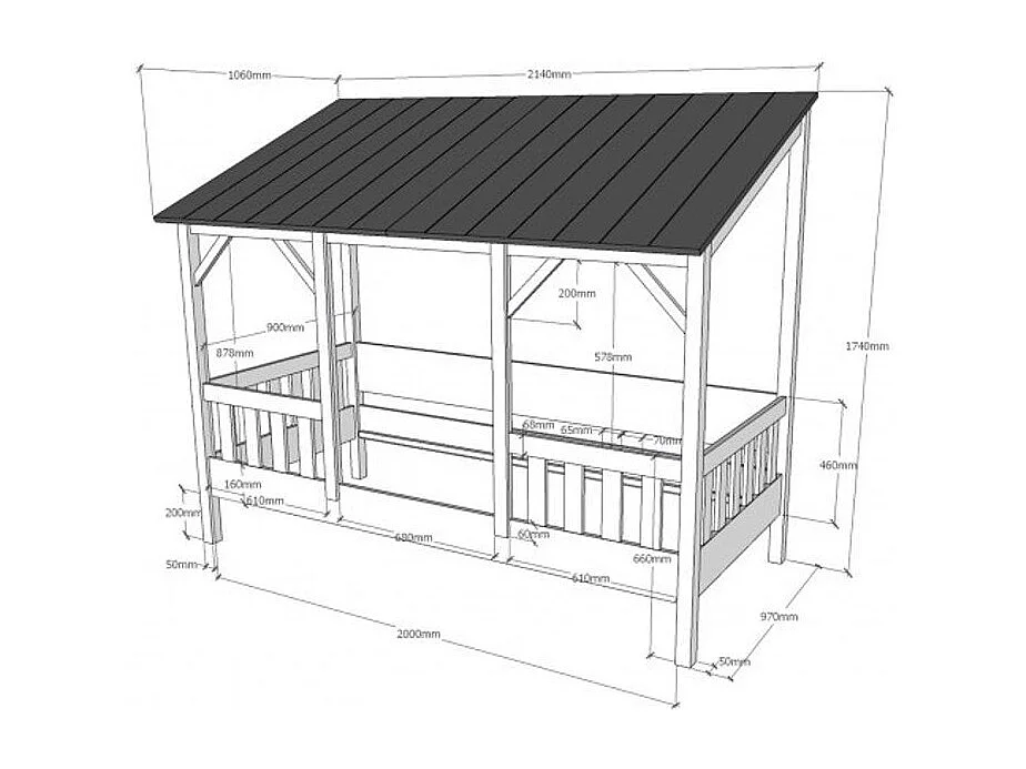 Lit Cabane Enfant en Bois "Housebed III" 90x200cm Blanc & Noir