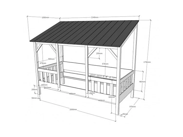 Lit Cabane Enfant en Bois "Housebed III" 90x200cm Blanc & Noir