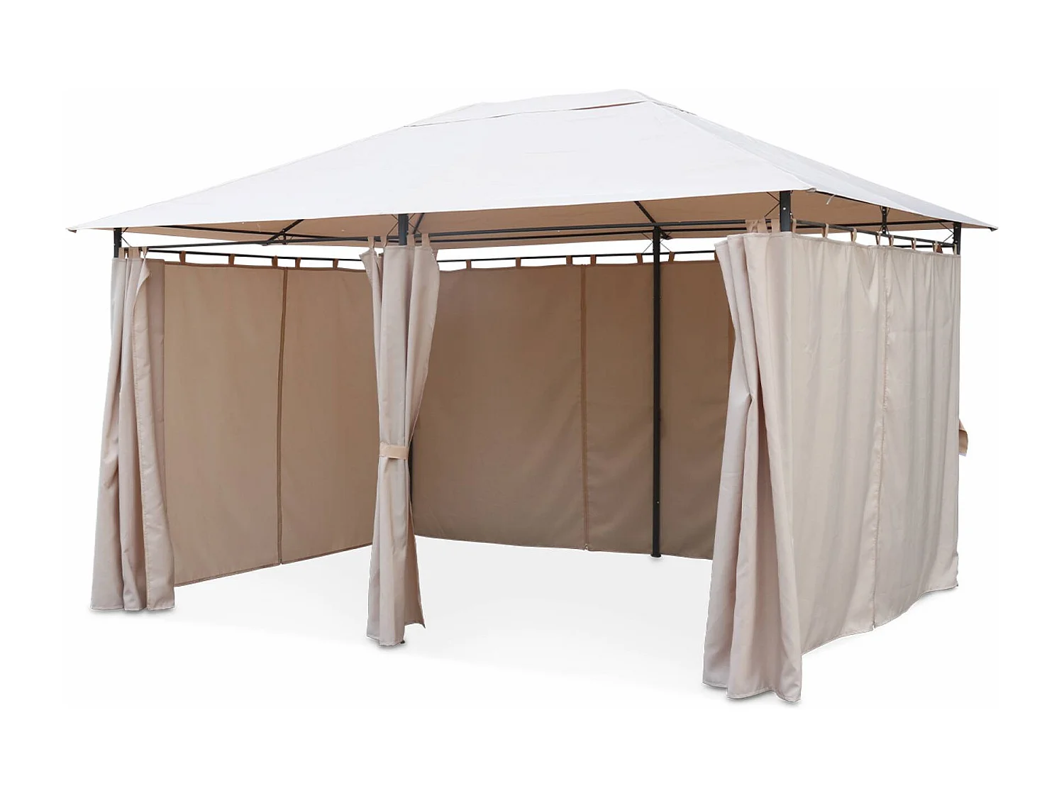 Tonnelle 3x4 m - Divio - Toile beige - Pergola avec rideaux. tente de jardin. barnum. chapiteau. réception