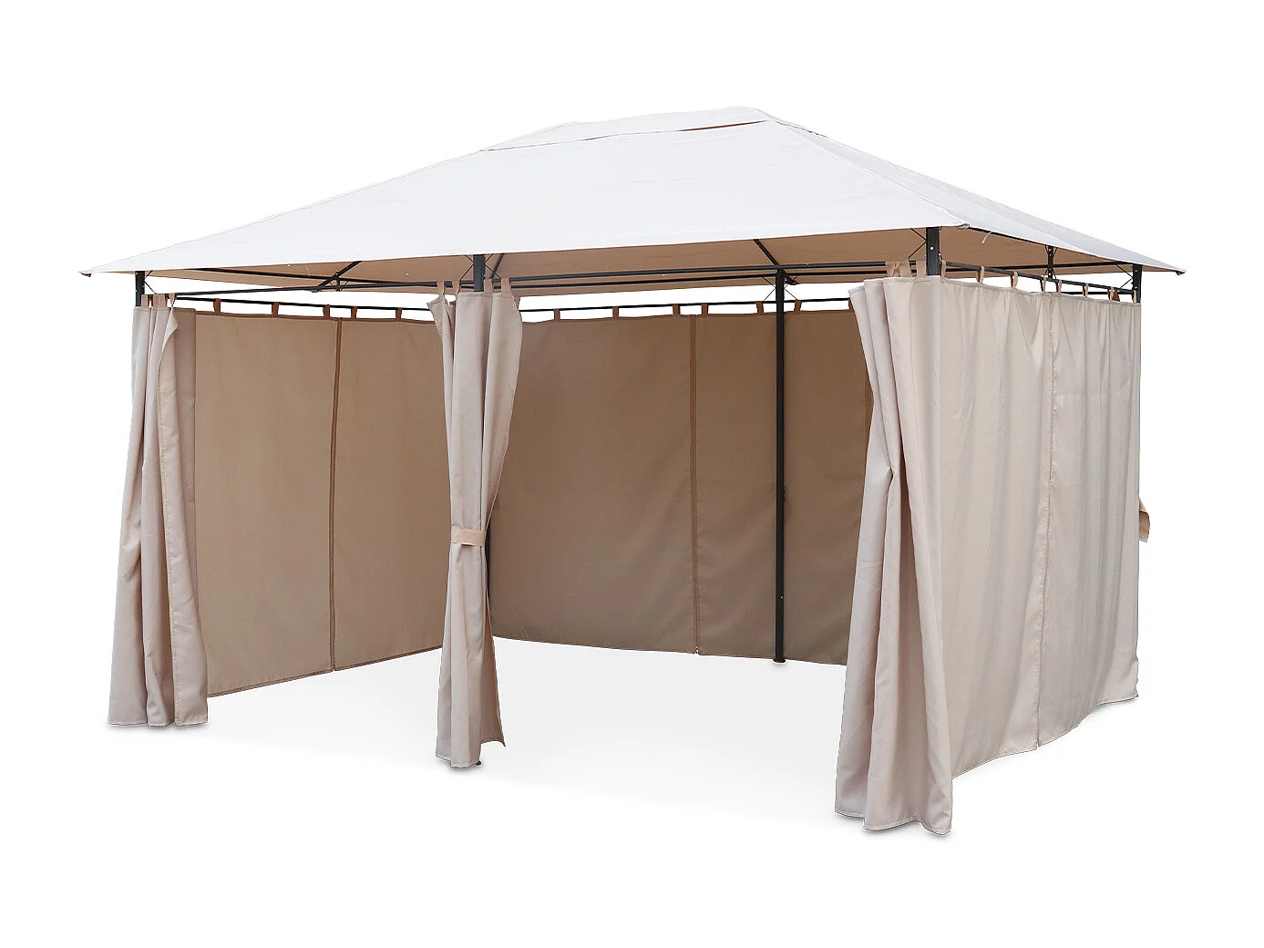 Tonnelle 3x4 m - Divio - Toile beige - Pergola avec rideaux. tente de jardin. barnum. chapiteau. réception