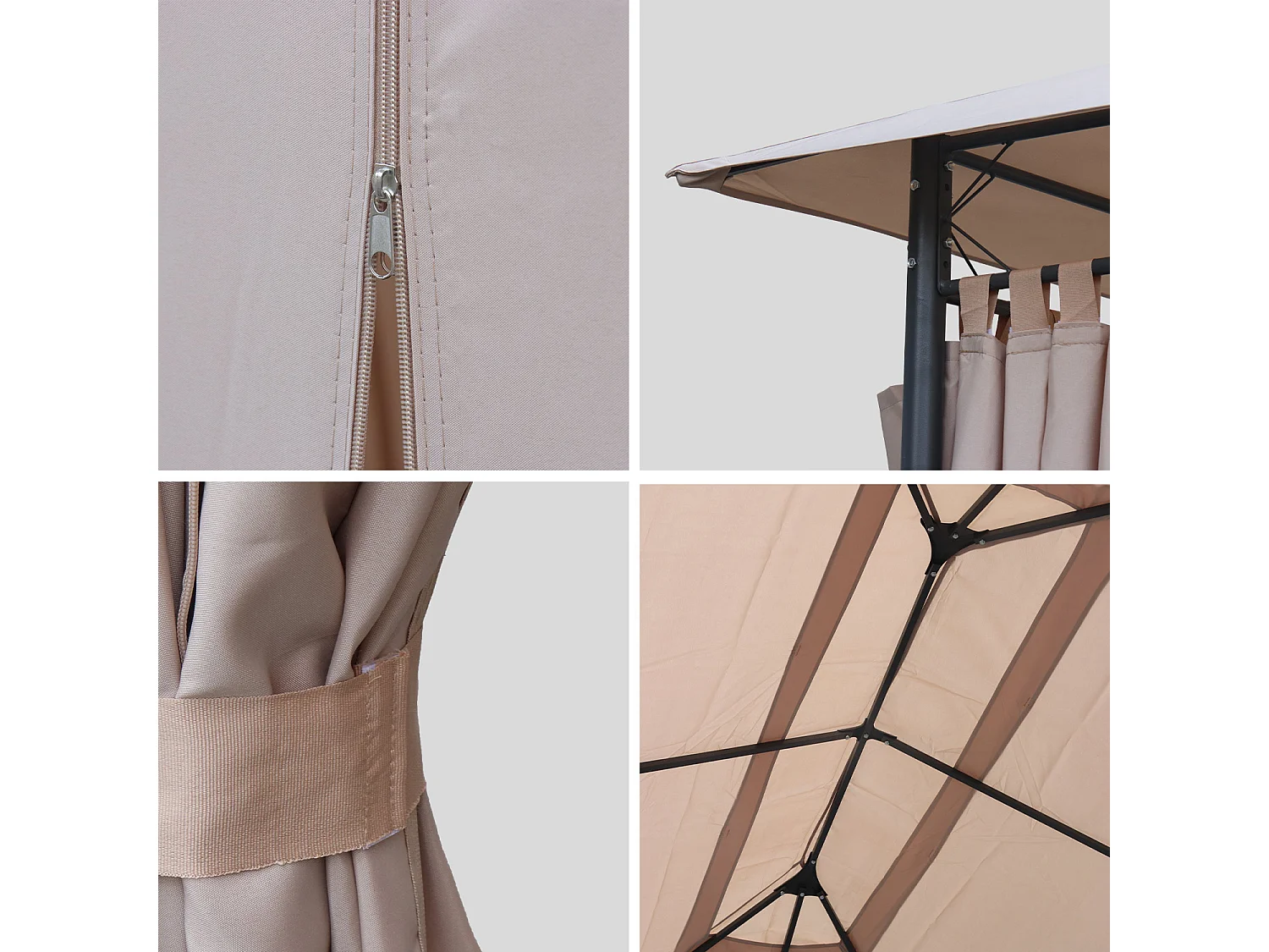 Tonnelle 3x4 m - Divio - Toile beige - Pergola avec rideaux. tente de jardin. barnum. chapiteau. réception