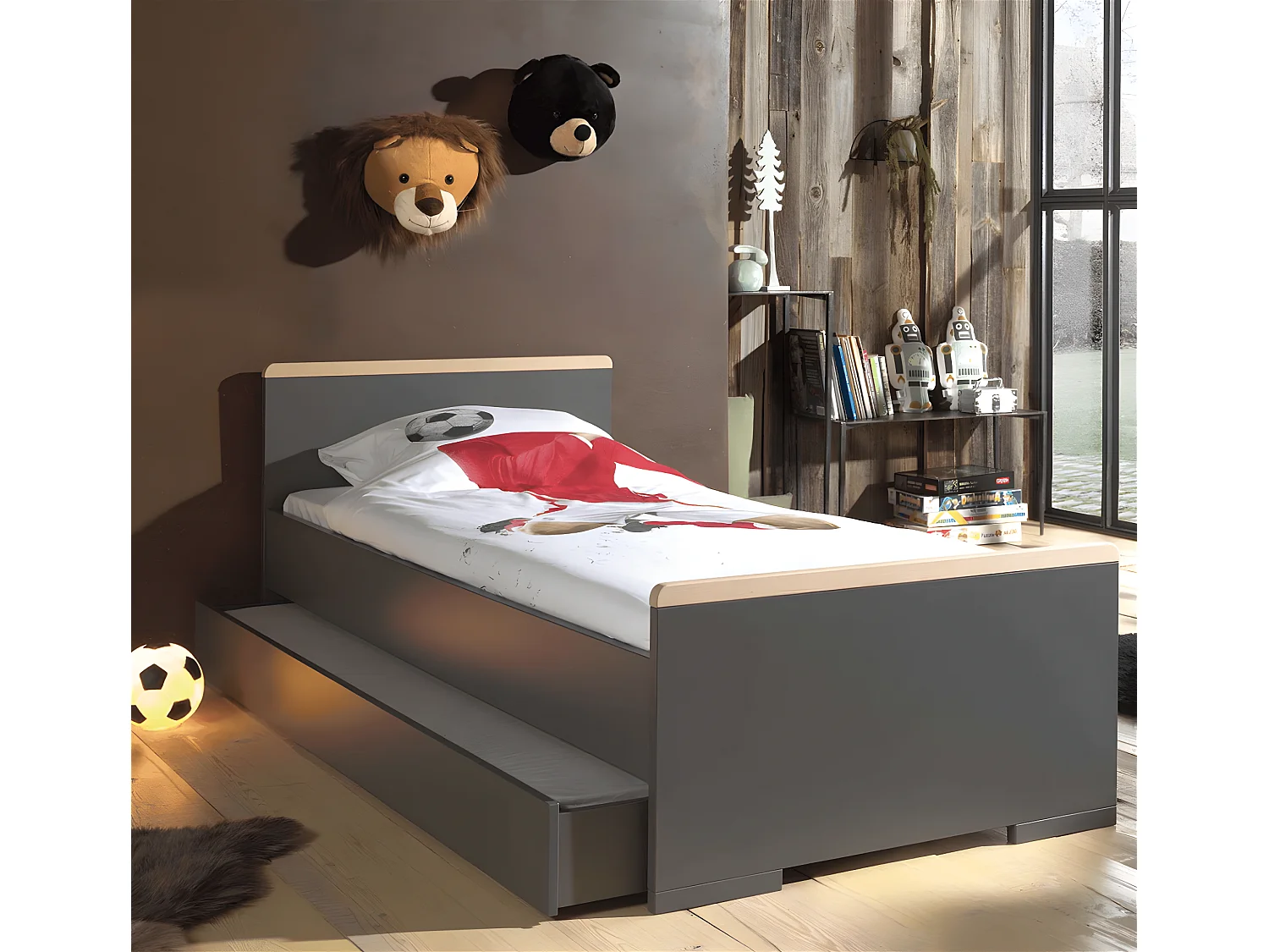 Pack - Lit Enfant & Tiroir "London" 90x200cm Anthracite