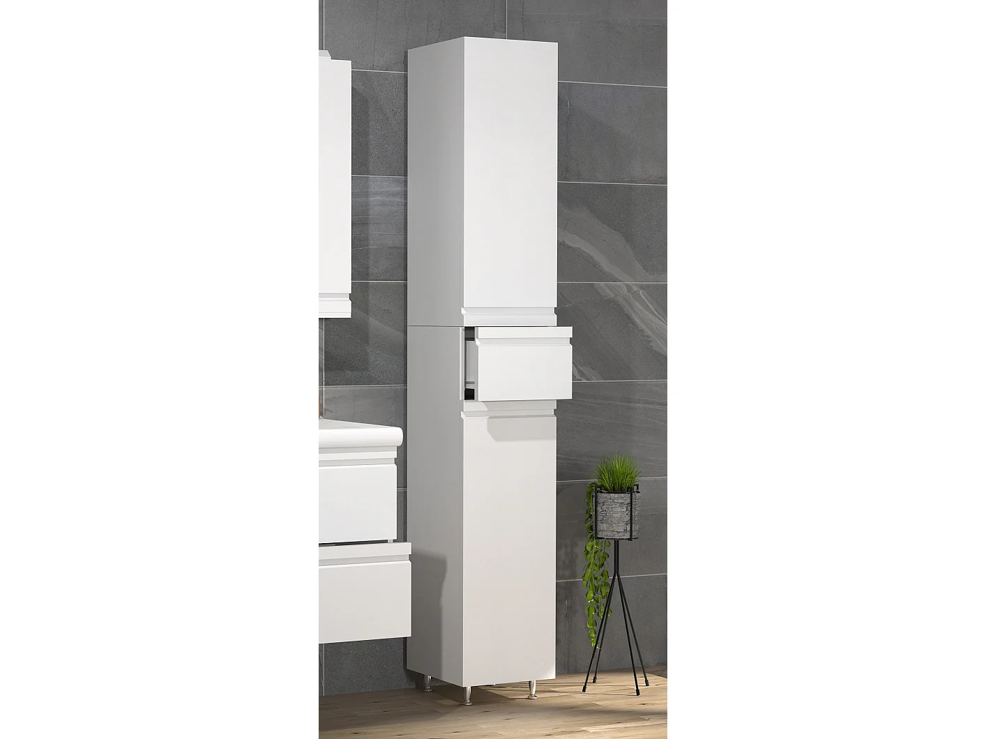Bathroom furniture high cabinet Silora White H. 180 x W. 30 x D. 32 cm