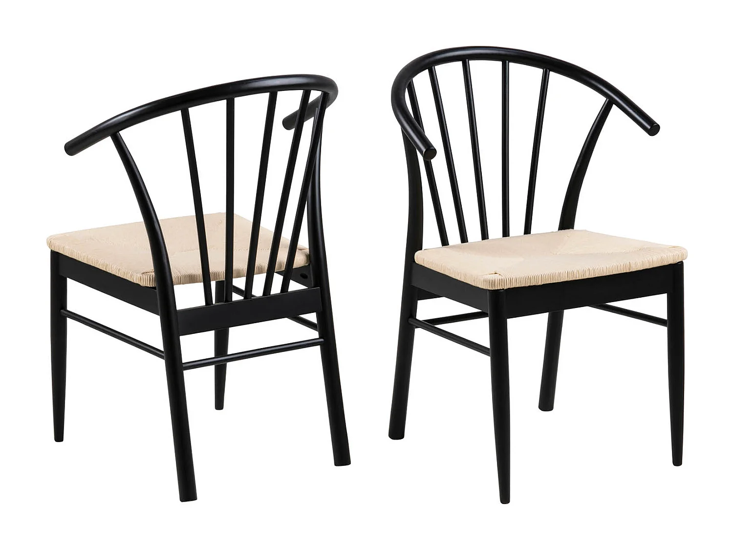 Cally eetkamerstoel met armleuningen, papieren vlecht, zwart.