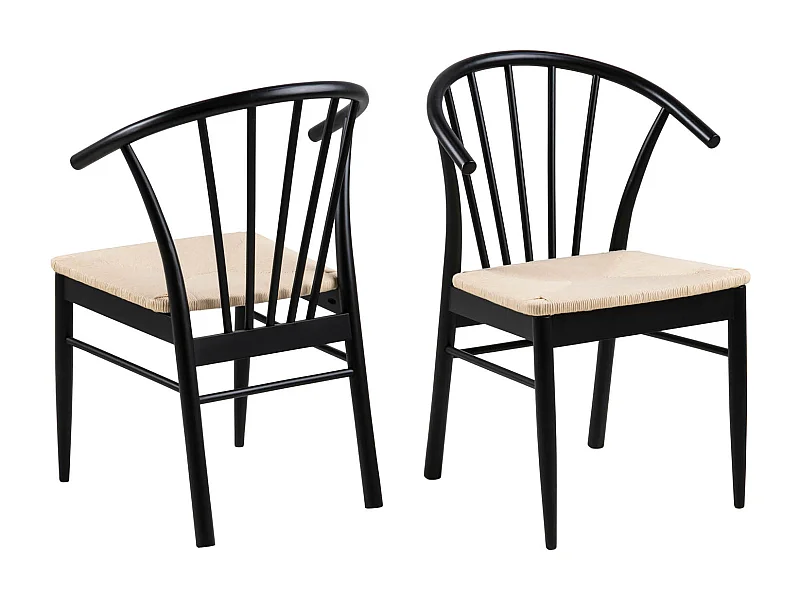 Cassandra Esszimmerstuhl mit Armlehne, Papiergeflecht, schwarz.