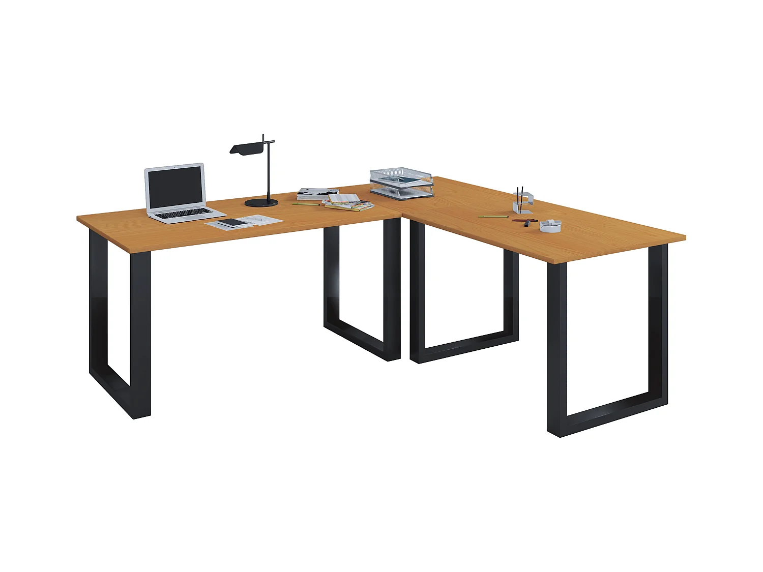Desk Lona Black / Beech H. 76 x W. 190 x D. 190 cm