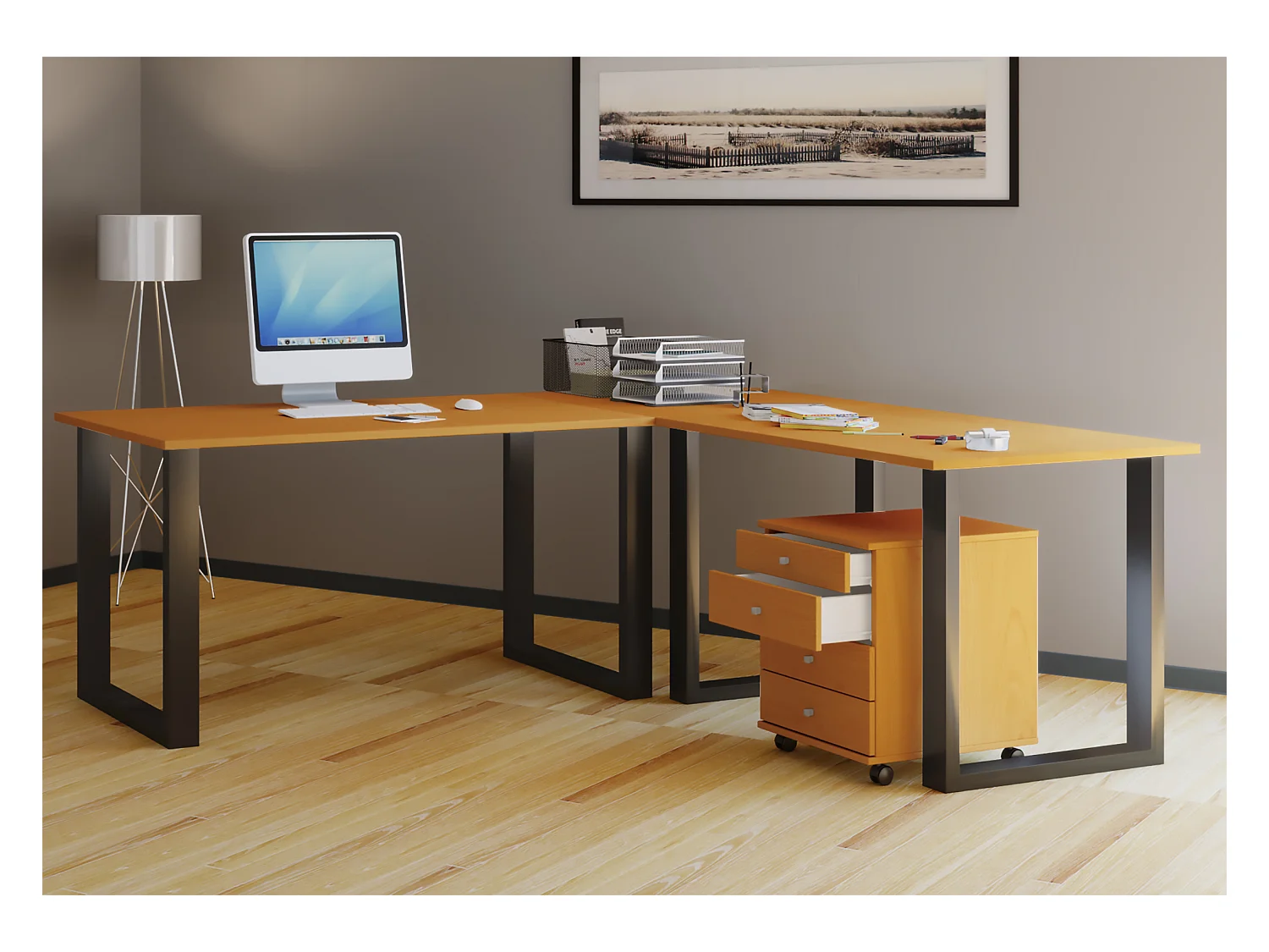 Desk Lona Black / Beech H. 76 x W. 190 x D. 190 cm