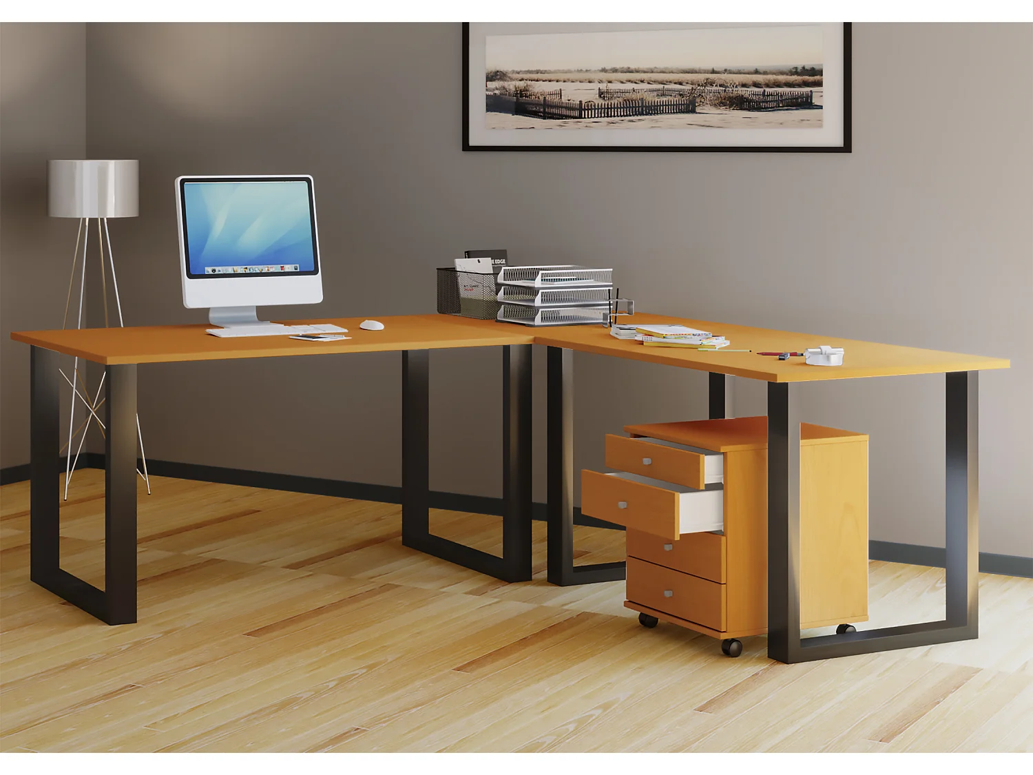 Desk Lona Black / Beech H. 76 x W. 190 x D. 190 cm