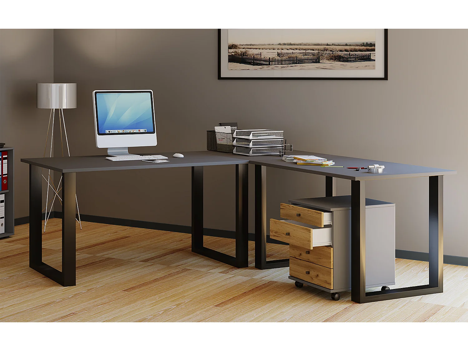 Desk Lona Black / Anthracite H. 76 x W. 160 x D. 130 cm