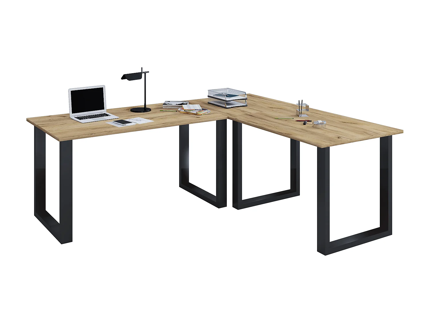 Desk Lona Black / Honey oak H. 76 x W. 160 x D. 130 cm