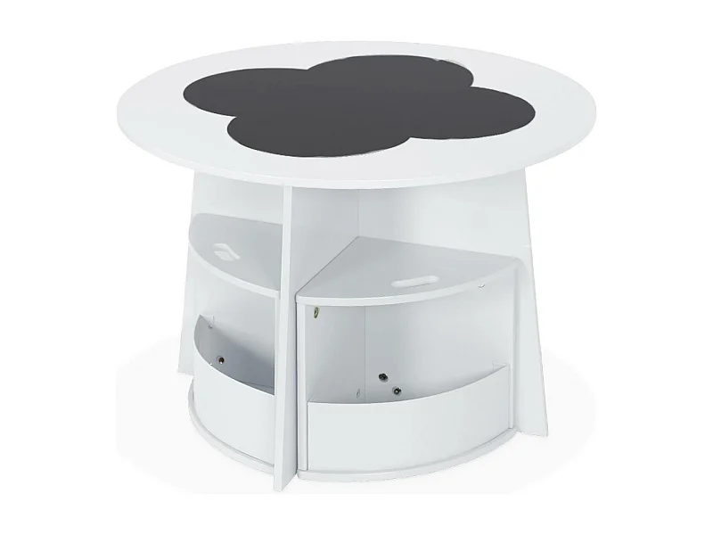 Mesa con pizarra y 4 sillas con almacenaje para niños blanco