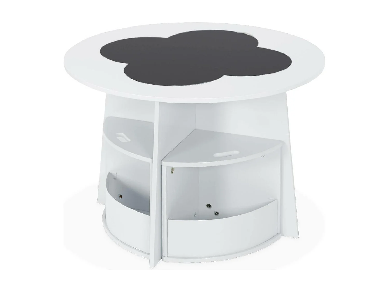 Mesa con pizarra y 4 sillas con almacenaje para niños blanco