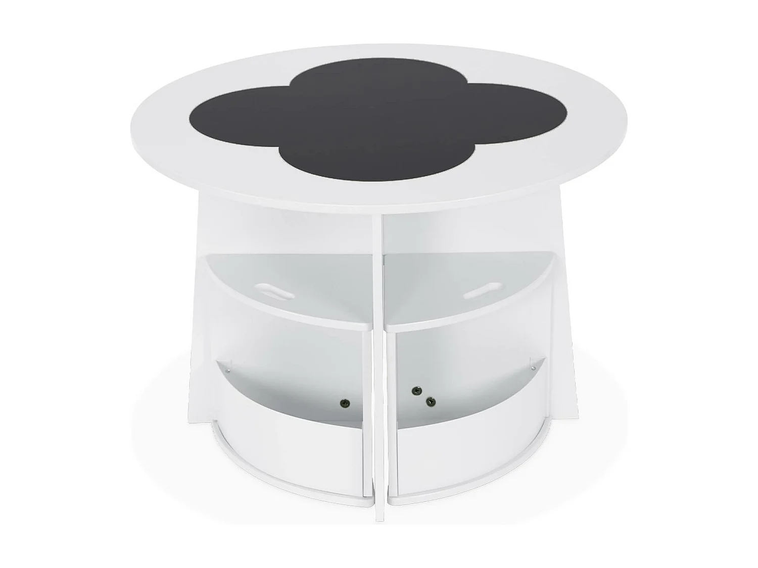 Mesa con pizarra y 4 sillas con almacenaje para niños blanco