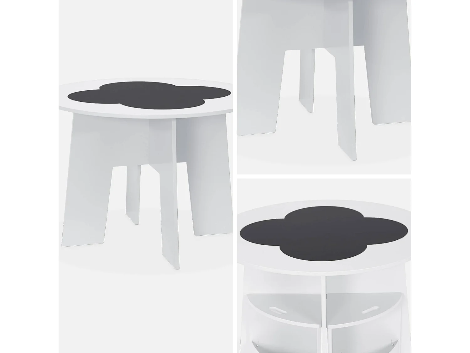 Mesa con pizarra y 4 sillas con almacenaje para niños blanco