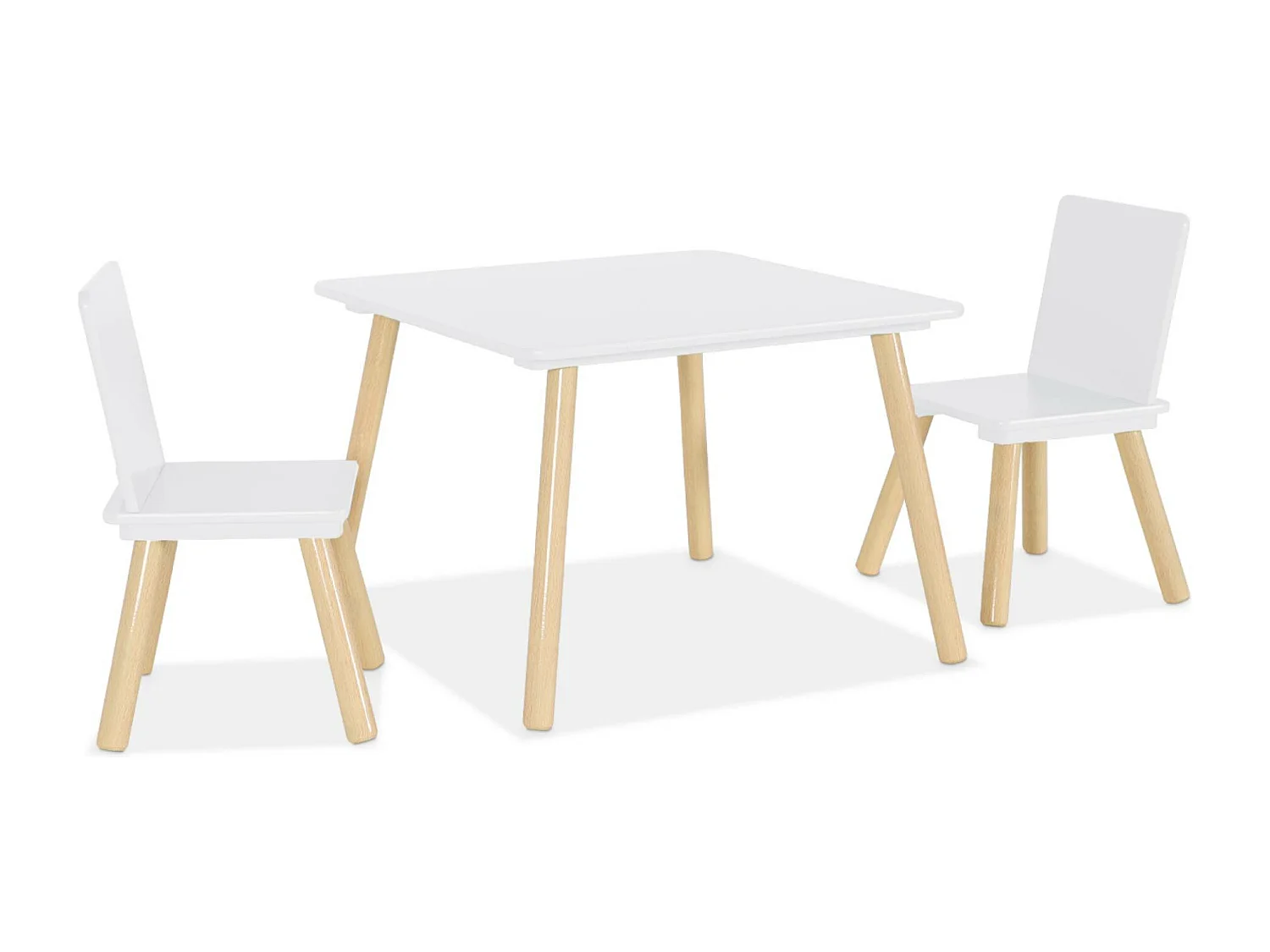 Tavolo quadrato per bambini con 2 sedie bianco