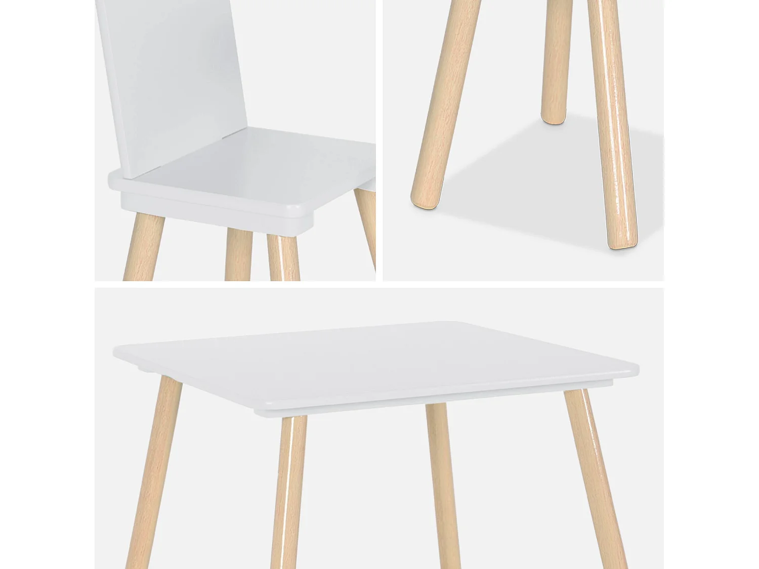 Tavolo quadrato per bambini con 2 sedie bianco