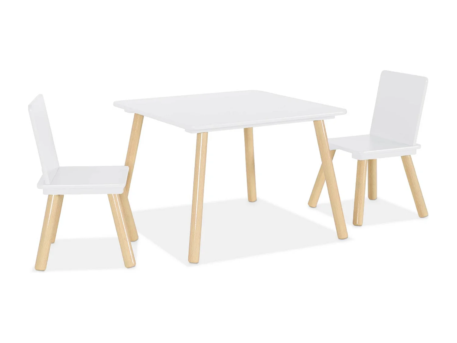 Tavolo quadrato per bambini con 2 sedie bianco