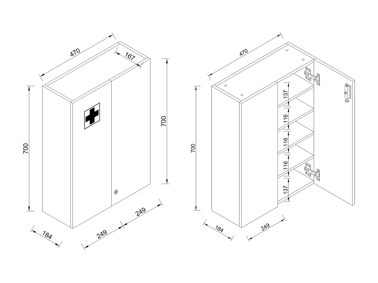 Medical cabinet Medasa White H. 70 x W. 47 x D. 19 cm