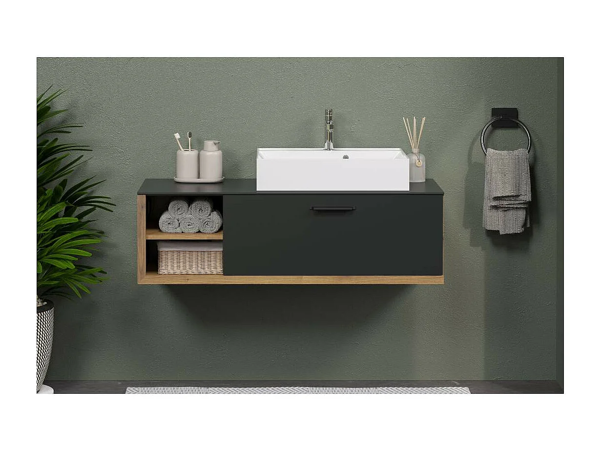 Synnax Waschbeckenunterschrank grau, Eiche dekor.