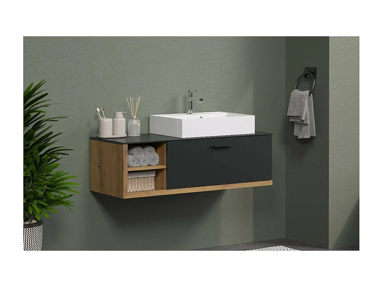 Synnax Waschbeckenunterschrank grau, Eiche dekor.