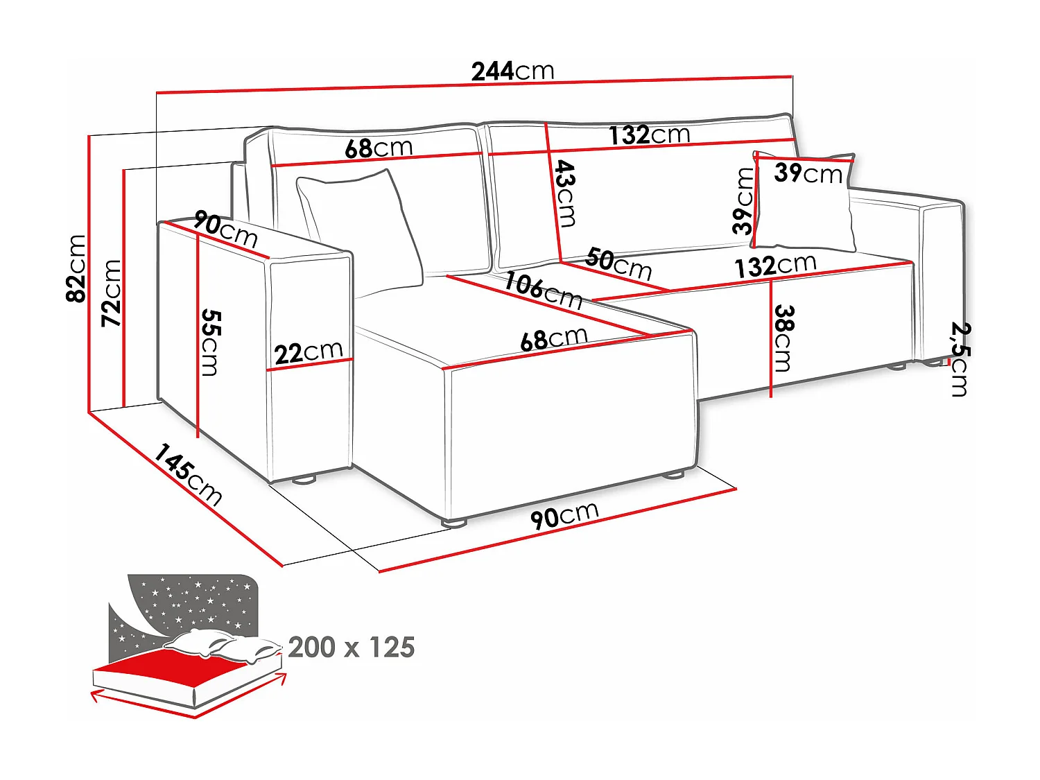 Canapé d'angle Shelton 100, Brun clair, Disponible, 244x145x82cm