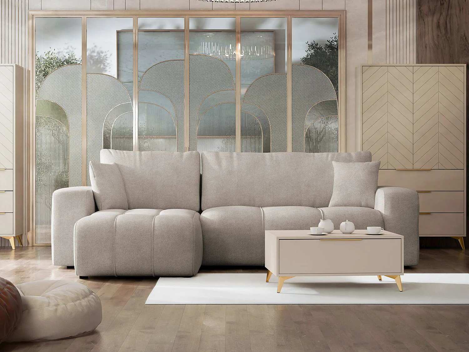 Divano angolare Comfivo 361, Nocciola, Con, 244x145x82cm