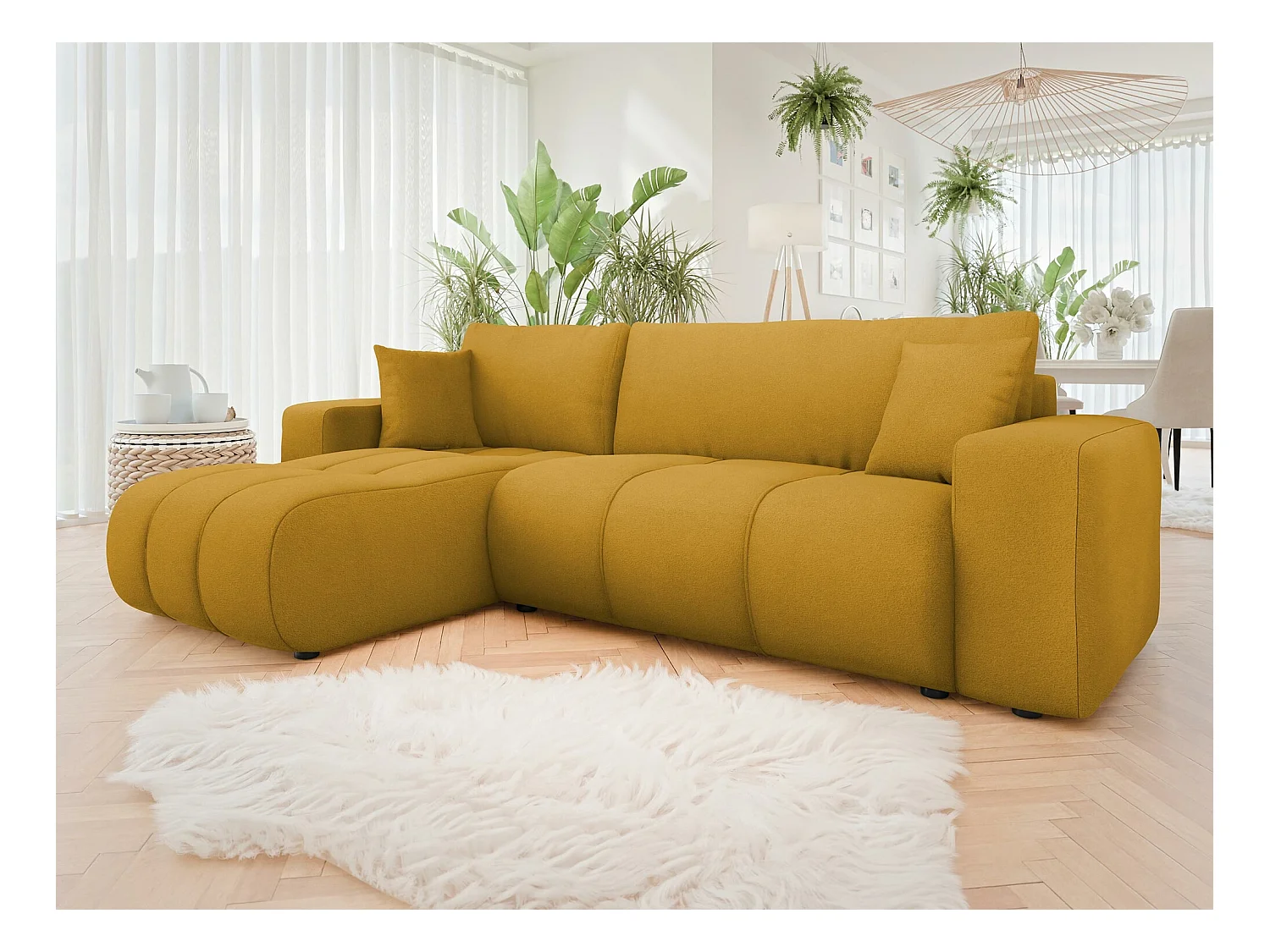 Canapé d'angle Comfivo 361, Jaune, Fonction de couchage, Boîte de literie, 244x145x82cm