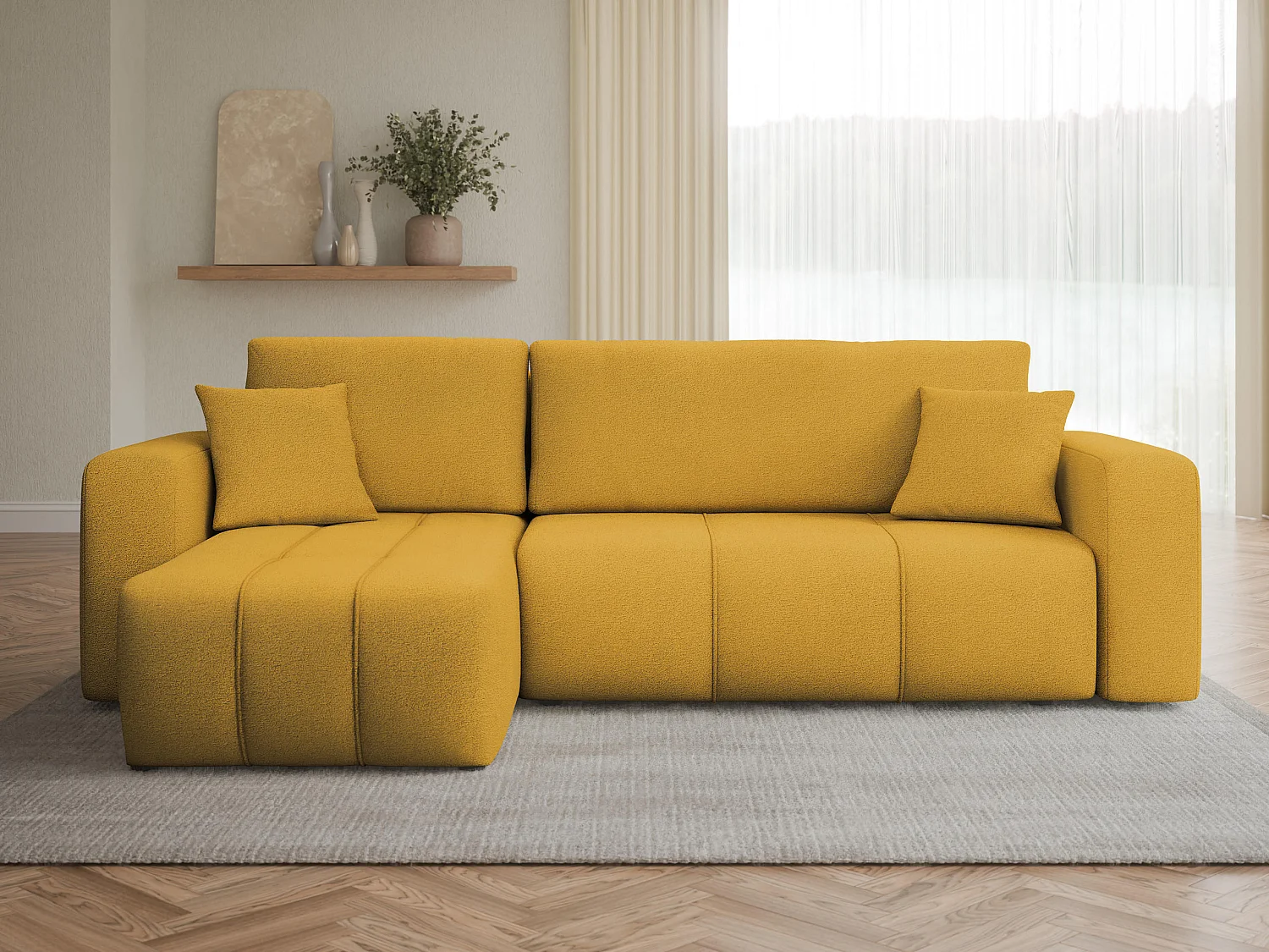 Canapé d'angle Comfivo Laurus, Jaune, Fonction de couchage, 24x15x8cm