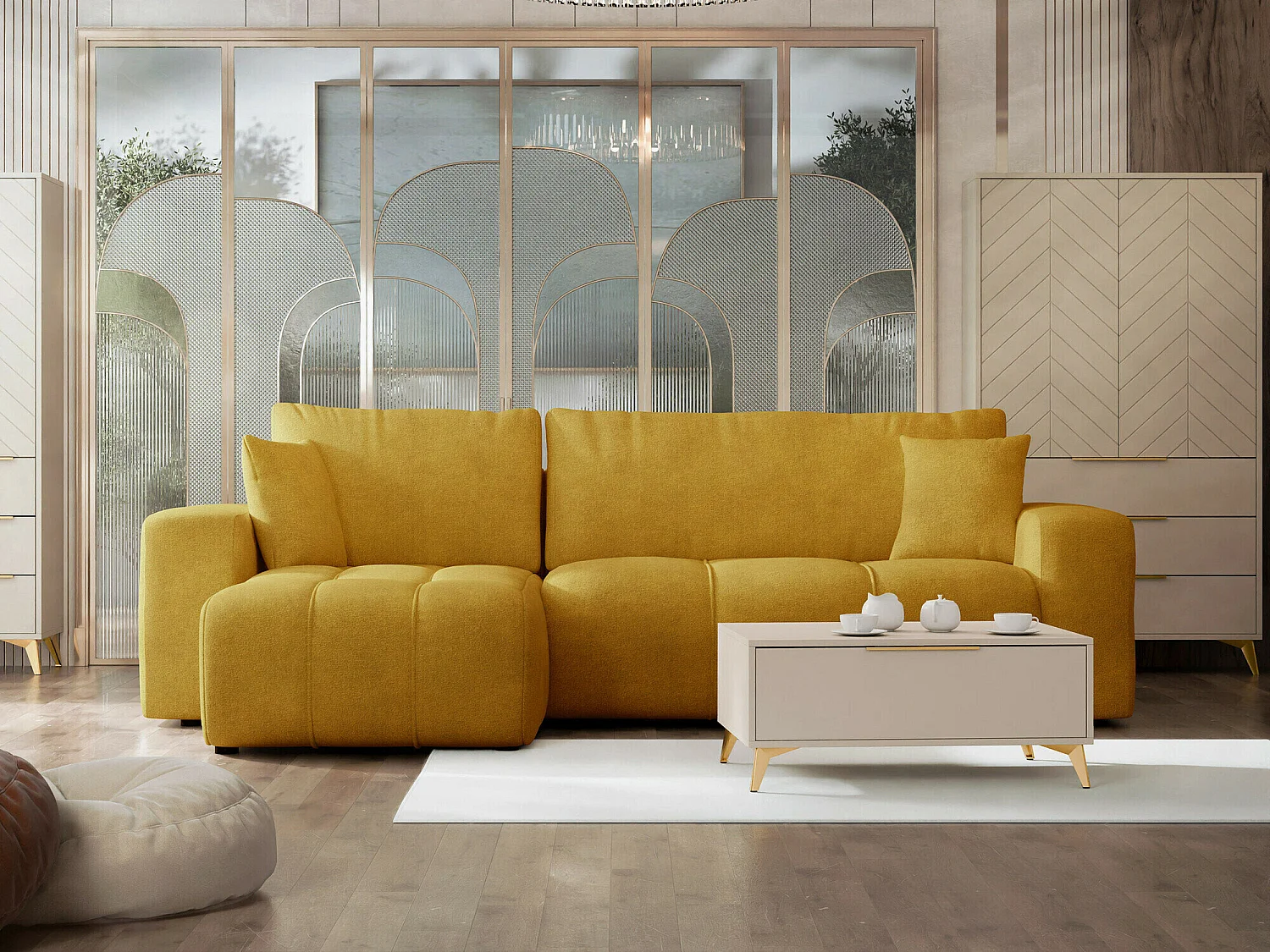 Canapé d'angle Comfivo Laurus, Jaune, Fonction de couchage, 24x15x8cm